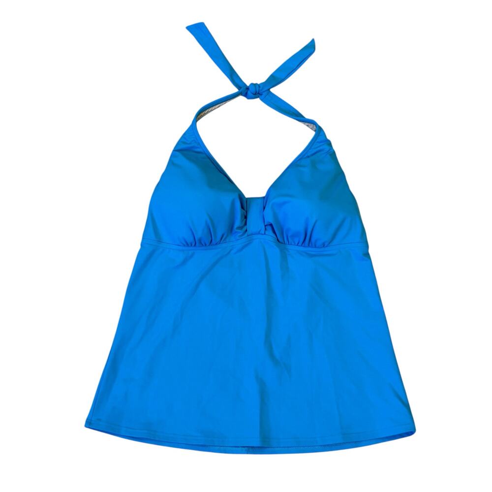 Lands' End Halter Tankini Swimsuit Top Blue Size 14 Padded Summer Bathing Suit
